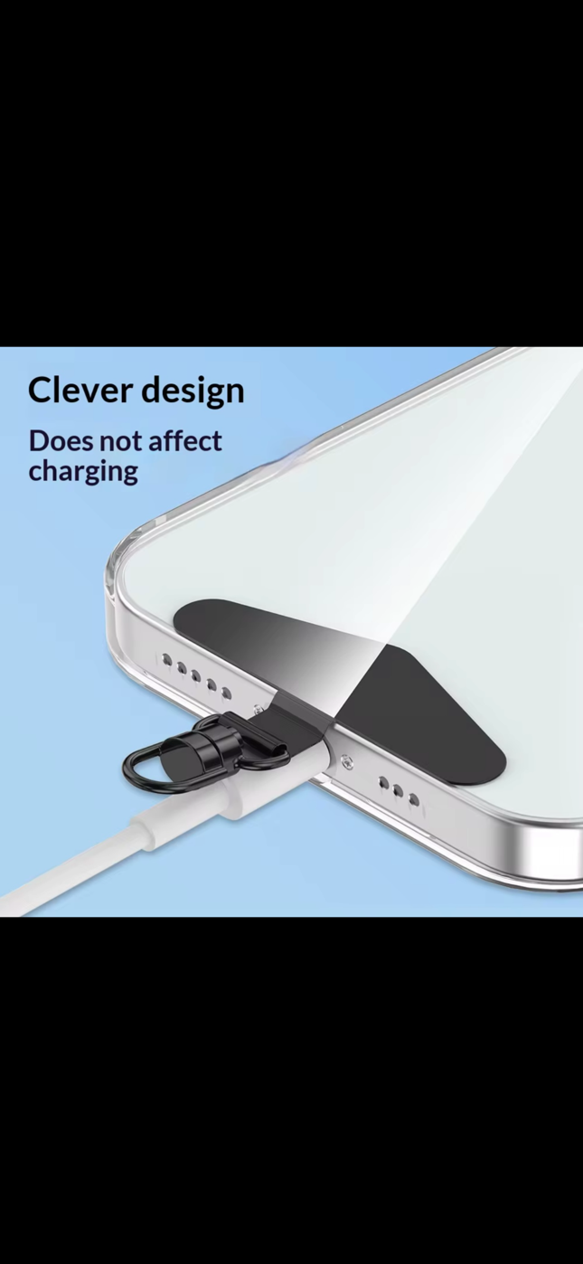 Anti-theft neck lanyard and power cord.  Two in one.  Deter phone theft.