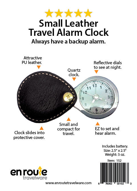 Small Leather Travel Alarm Clock (#152) Leather case - En Route Travelware 