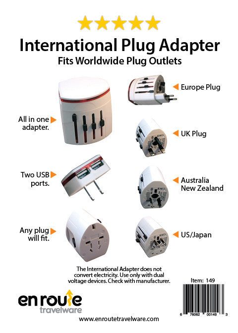 International Plug Adapter with 2 USB ports (#149) - En Route Travelware